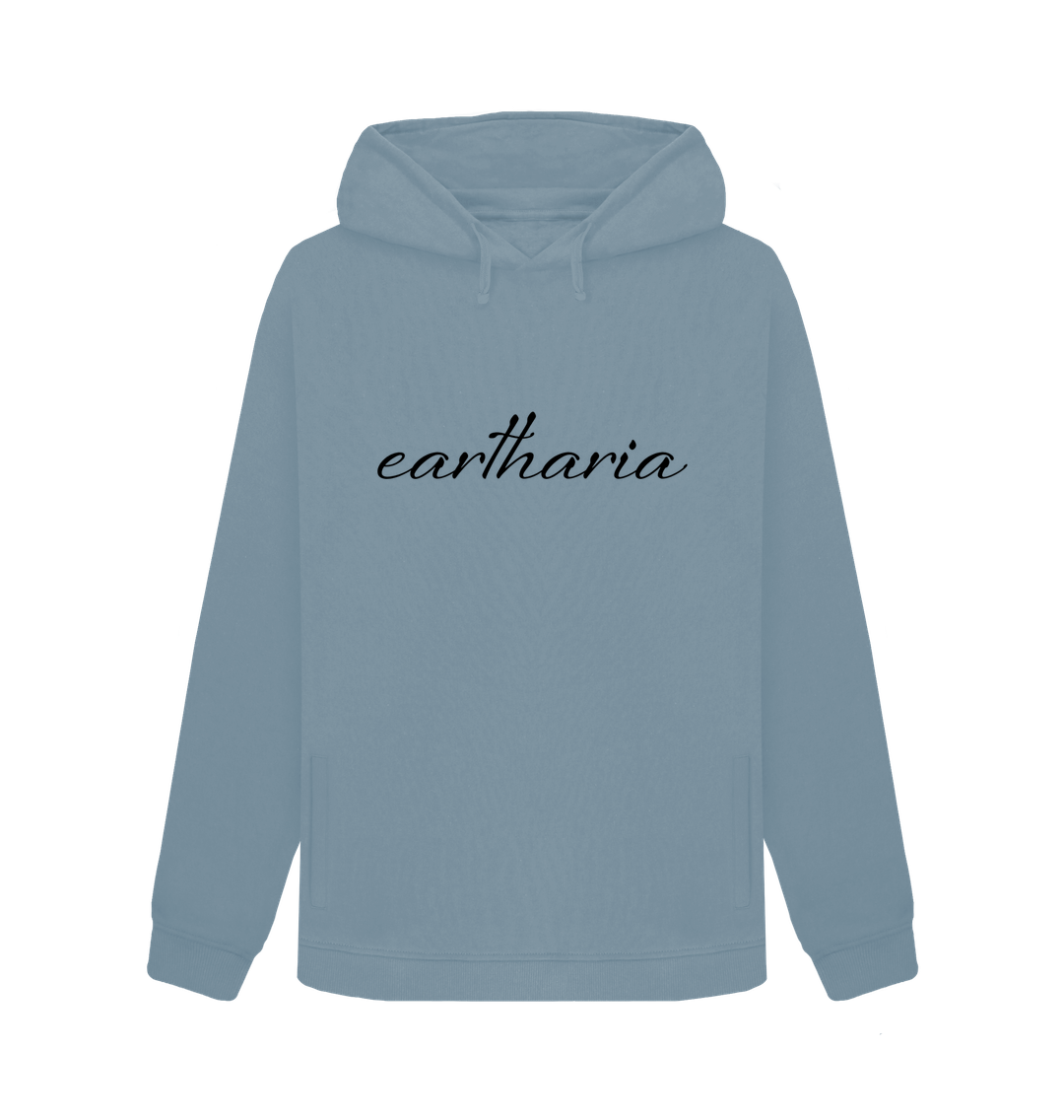 Stone Blue Women's Pullover Hoody Certified Organic Cotton, Eartharia Logo