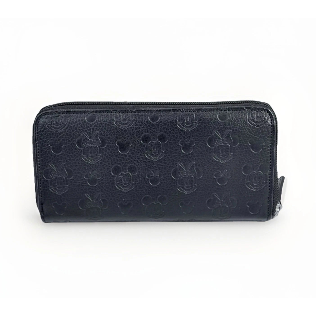 Back of a Disney Parks Mickey and Minnie Mouse Embossed Wallet - Boutique Icon - Black on a white background