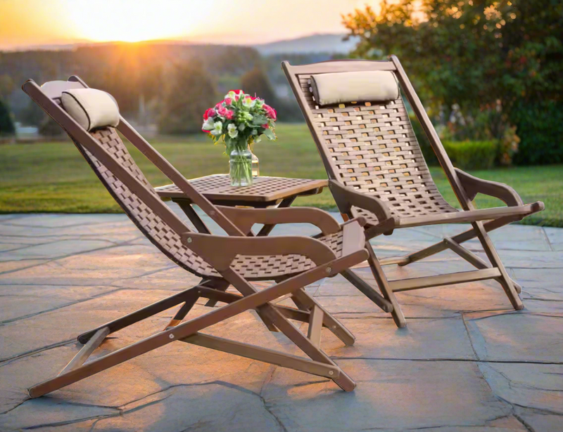 Eucalyptus Folding Swing Outdoor Lounge Chair Set 3 Piece All Natura Eartharia