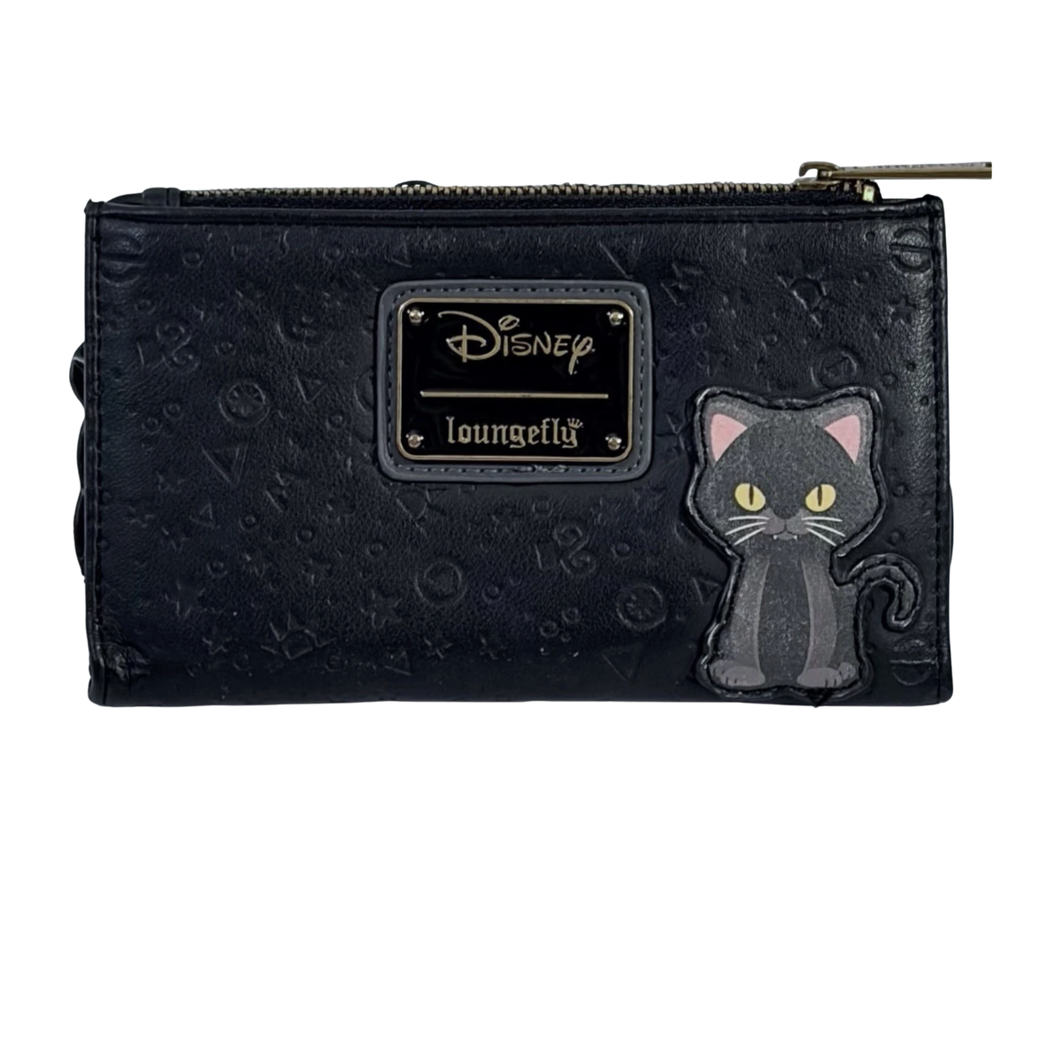 Hocus Pocus Black wallet with cat binx applique and Disney Loungefly logo on a white background