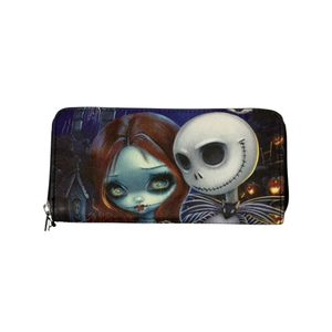 The Nightmare Before Christmas black wallet for adults featuring art by Jasmine Becket-Griffith on a white background