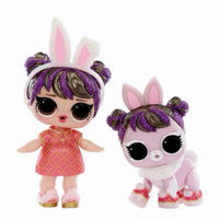 LOL SURPRISE! Lucky Year of the Rabbit  Sweetie & Bunny Set of two dolls with bunny ears and purple hair on a white background