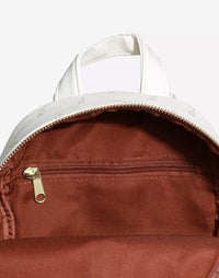 Loungefly x Disney Beauty & The Beast Falling Roses Mini Backpack close up showing the red fabric interior. 