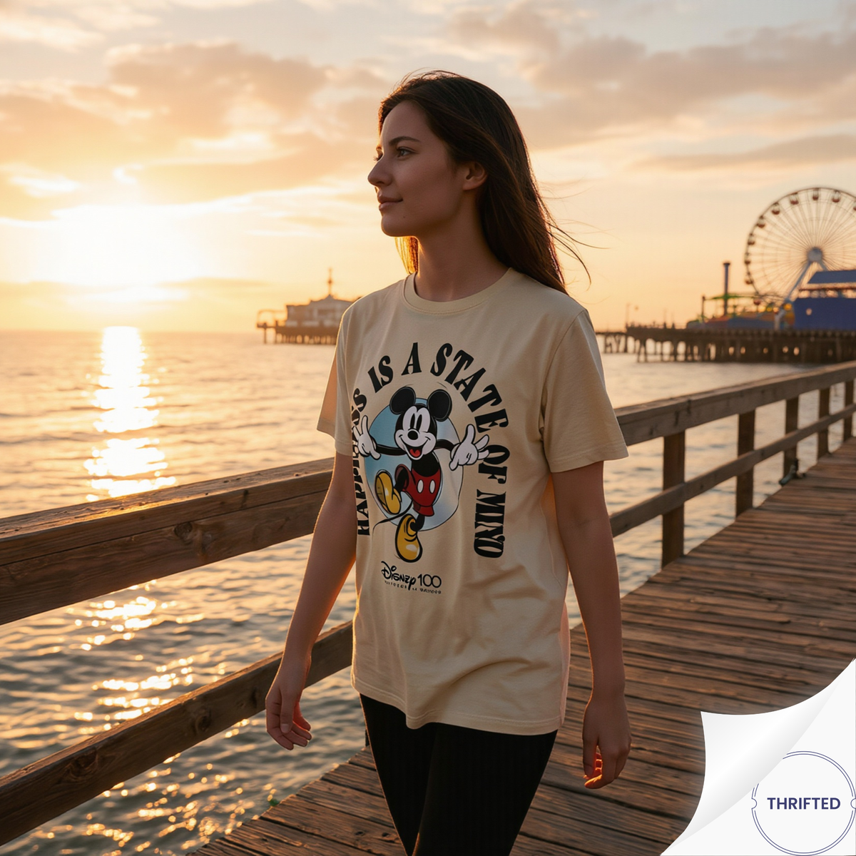 Disney 100 Mickey Mouse "Happiness Is A State Of Mind" Graphic Tee — Size Medium