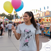 Disney Parks Minnie Mouse Sketch Graphic T-Shirt | Pink Accent | Heather Gray | Size XXL
