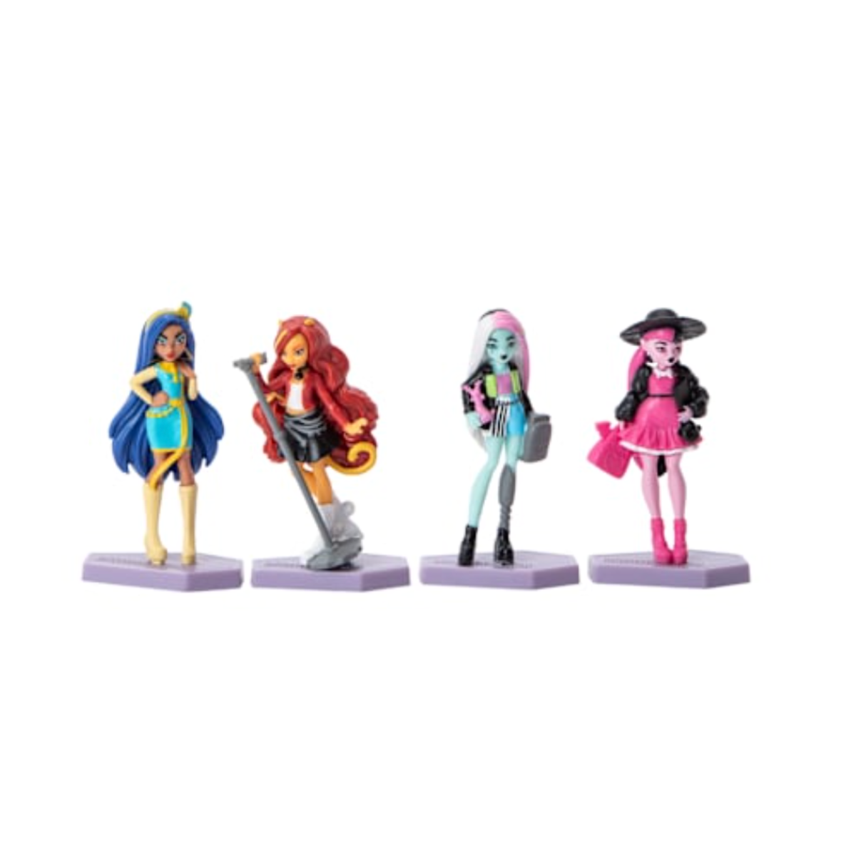 Monster High Four Figurine Set Incl. Draculaura, Clawdeen Wolf, Frankie Stein & Toralei Stripe on a white background