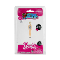 World's Smallest Barbie 1959 Swimsuit Classic Barbie doll by Super Impulse in the package. This mini figure is a replica of the iconic 1959 Barbie, dressed in a black and white swimsuit with her iconic ponytail and sunglasses. Shown on a white background.