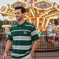 Disney Store Mickey Mouse Embroidered Varsity Squad Polo - Striped Green & Gray