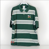 Disney Store Mickey Mouse Embroidered Varsity Squad Polo - Striped Green & Gray
