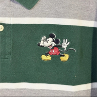 Disney Store Mickey Mouse Embroidered Varsity Squad Polo - Striped Green & Gray