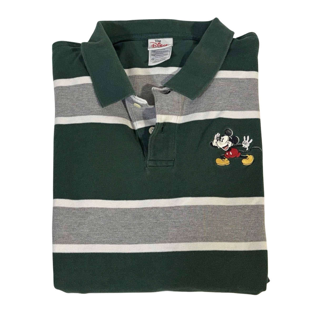 Disney Store Mickey Mouse Embroidered Varsity Squad Polo - Striped Green & Gray