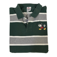 Disney Store Mickey Mouse Embroidered Varsity Squad Polo - Striped Green & Gray