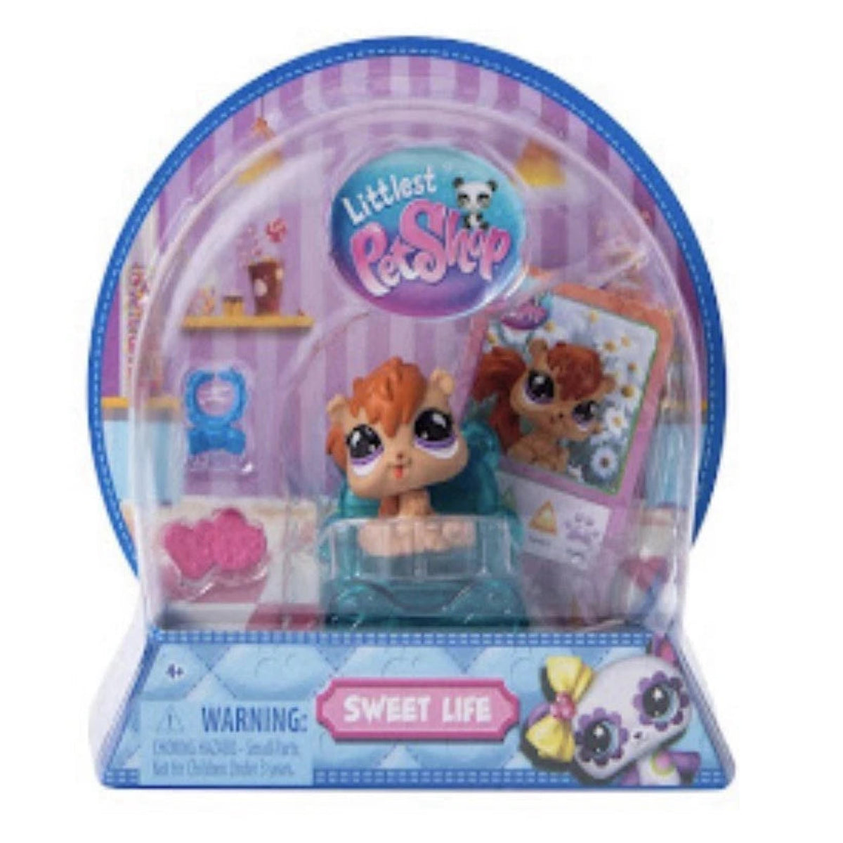 Littlest Pet Shop toy set in packaging with a cat figure and accessories.