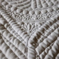 white embroidered baby quilt for showing embroidery detail